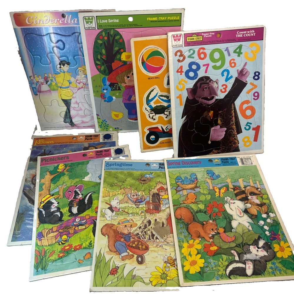 Whitman Golden Frame Tray Puzzle Lot (8) Read Stickers